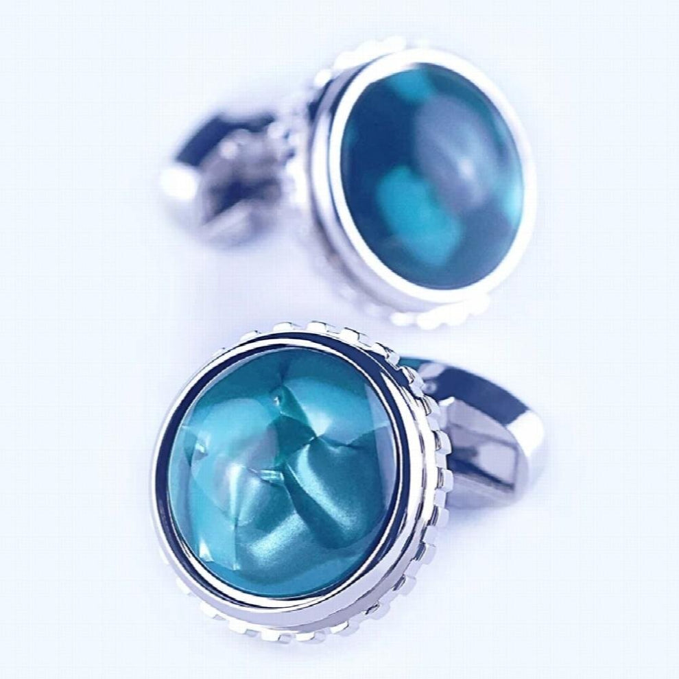 Green Round Cuff Link Inlaid With Artificial Turquoise And Plated With Rhodium Cufflinks To A Man For Mens Shirts High