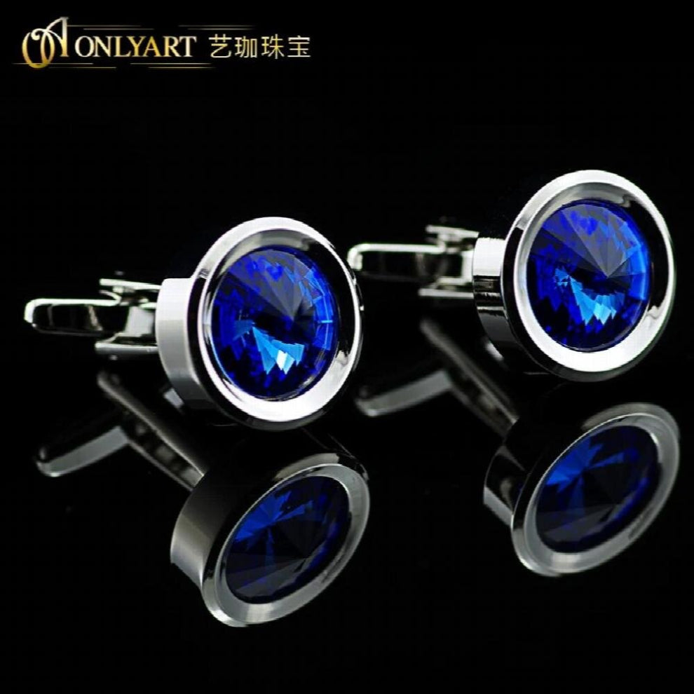 Crystal Men Cufflink Man Accessory Round Silver Plated Cufflinks For Shirts OnlyArt High Button