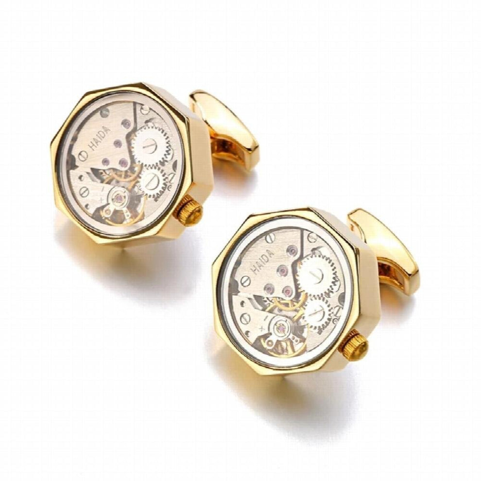 Functional Watch Movement Cufflinks With Glass Stainless Steel Steampunk Gear Watch Mechanism Cufflinks for Mens Relojes gemelos