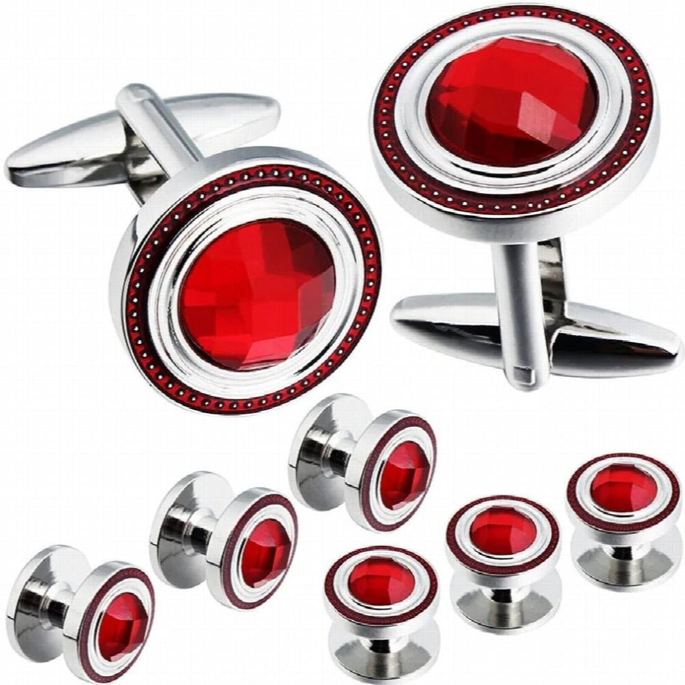 Crystal Cufflinks and Studs Sets for Mens Tuxedo Shirts with - One Pair Cufflinks with 6 pcs Studs