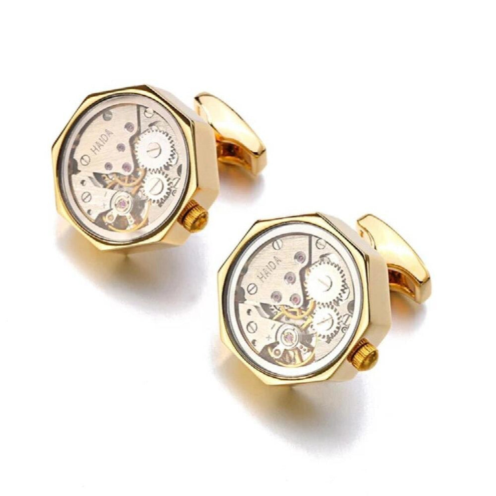 Lepton Functional Watch Movement Cufflinks With Glass Hot Stainless Steel Steampunk Gear Watch Mechanism Cufflinks for Mens