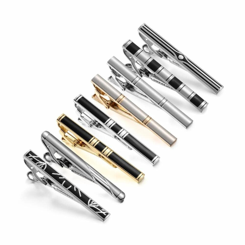 8 PCS Tie Clips Set With Wedding Guests Mens Jewelry Business Metal Man Shirt Cufflinks Gift For Husband