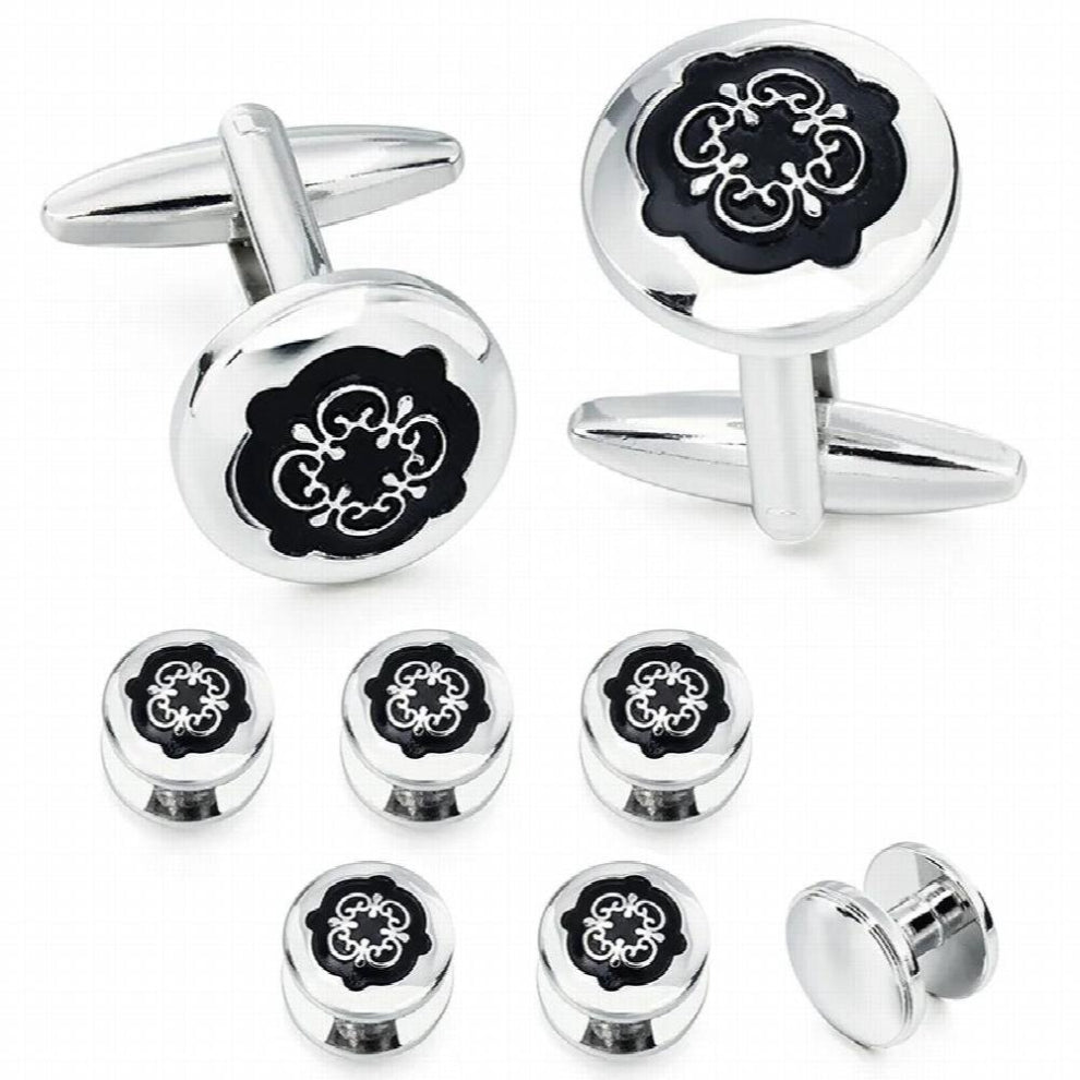 Cufflinks Tuxedo Studs Set for Men - 2 Pcs Cufflinks with 6 Pieces Studs in