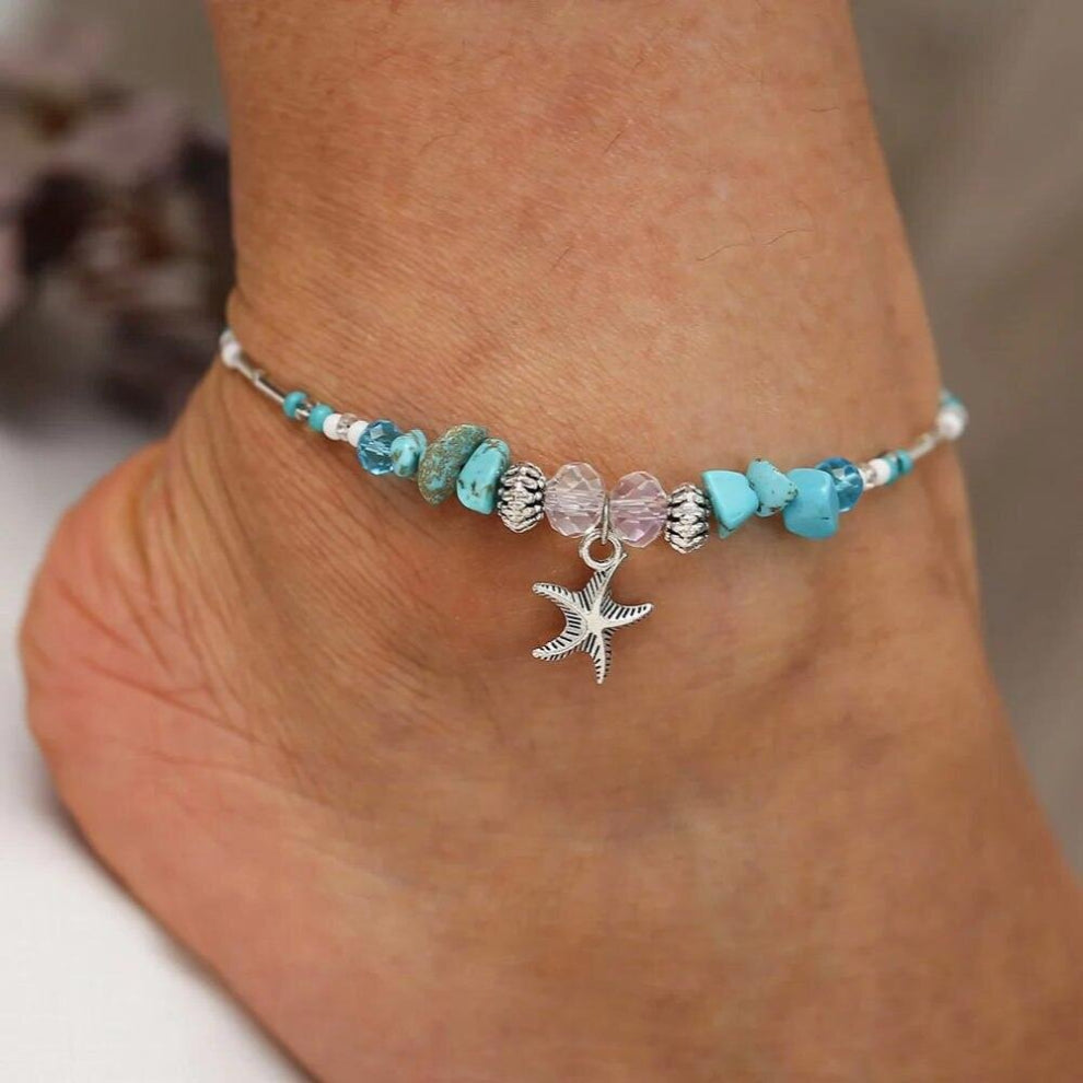 Bohemia Layered Foot Chain Ankle Bracelet On Leg Jewelry Boho Handcuffs Charm Beach Anklet Set For Women Barefoot Accessories