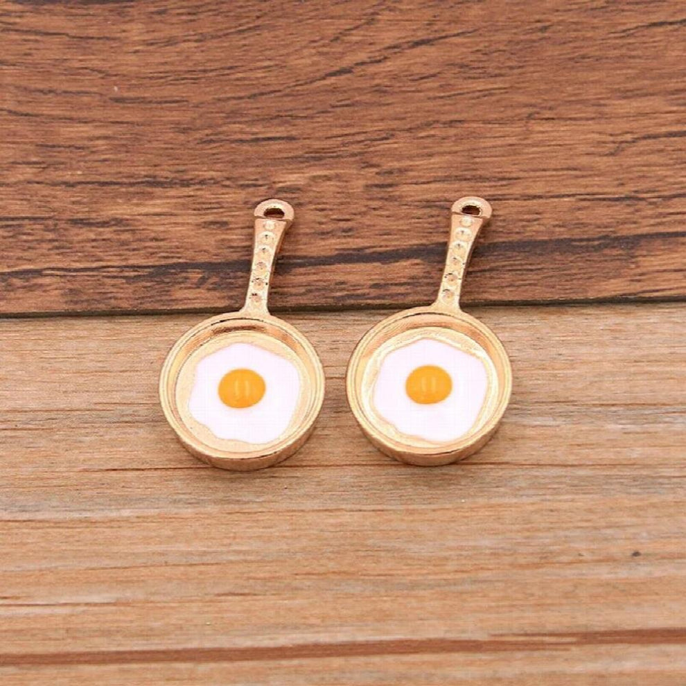 10PCS 17*31MM 2 Alloy Pan With Eggs Charms For Bracelet Anklet Necklace Omelette Saucepan Pendant DIY Jewelry Accessories