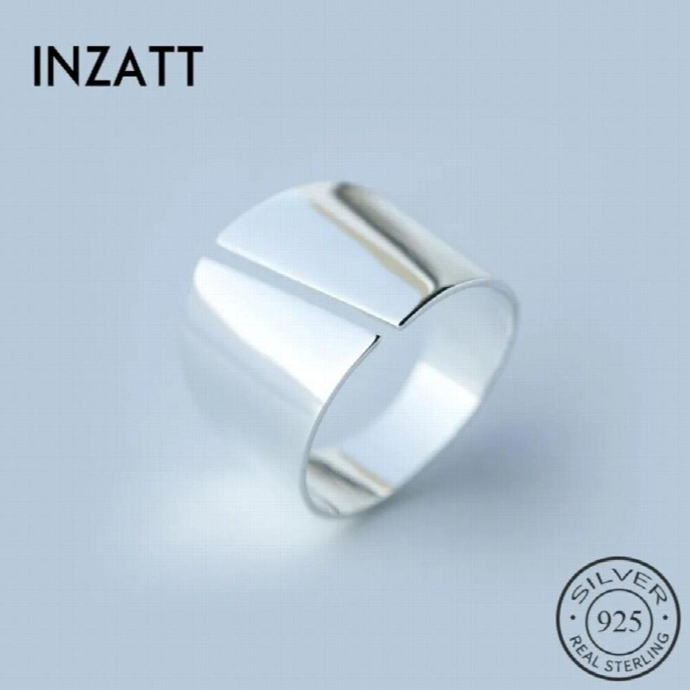 Real 925 Sterling Silver Minimalist Wide Glossy Opening Ring For Women Party Lines OL Fine Jewelry Gift