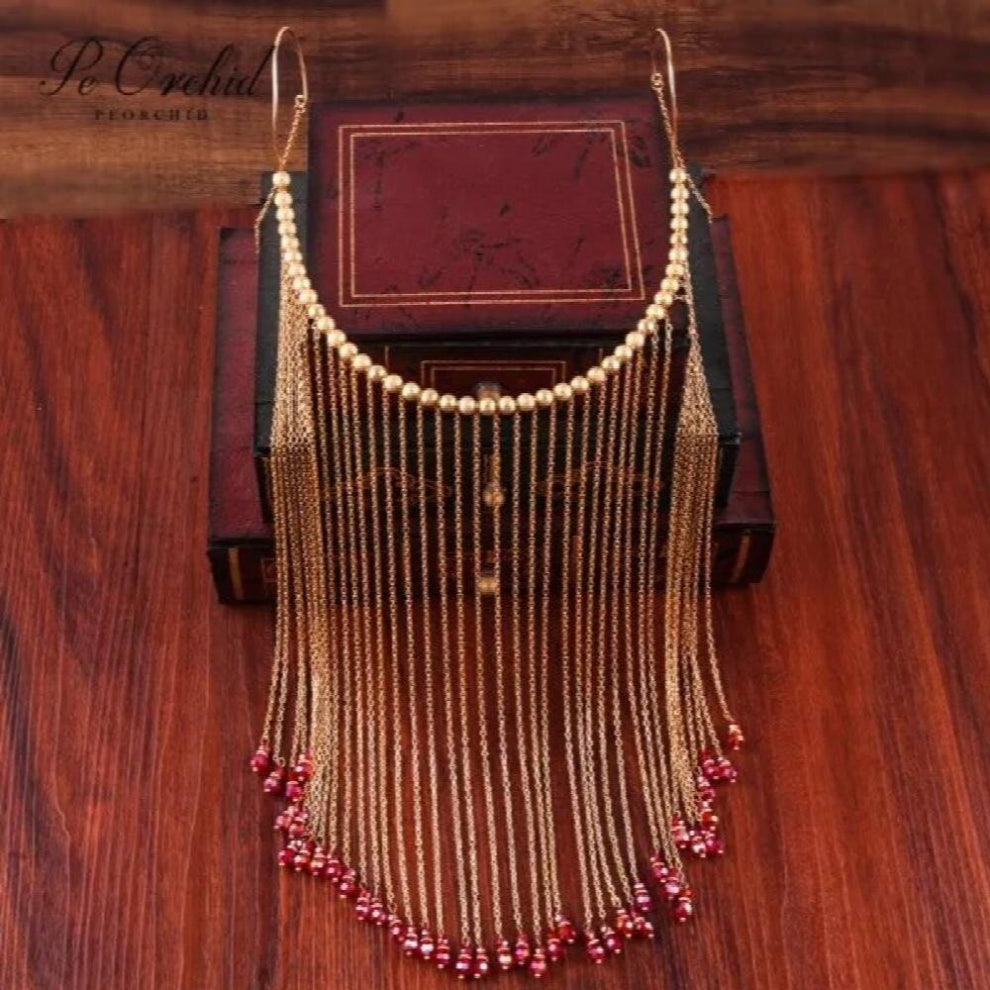PEORCHID Chinese Beads Brides Forehead Jewelry Long Tassel Curtain Facial Mask Hanfu Hair Accessories Wedding Face Jewelry