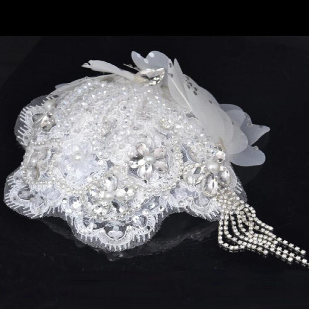 NiuShuya Crystal Beaded Wedding Bridal Hair Accessories Tiaras Headpiece Bridal Hat Tulle Birdcage Lace Headpiece Bling