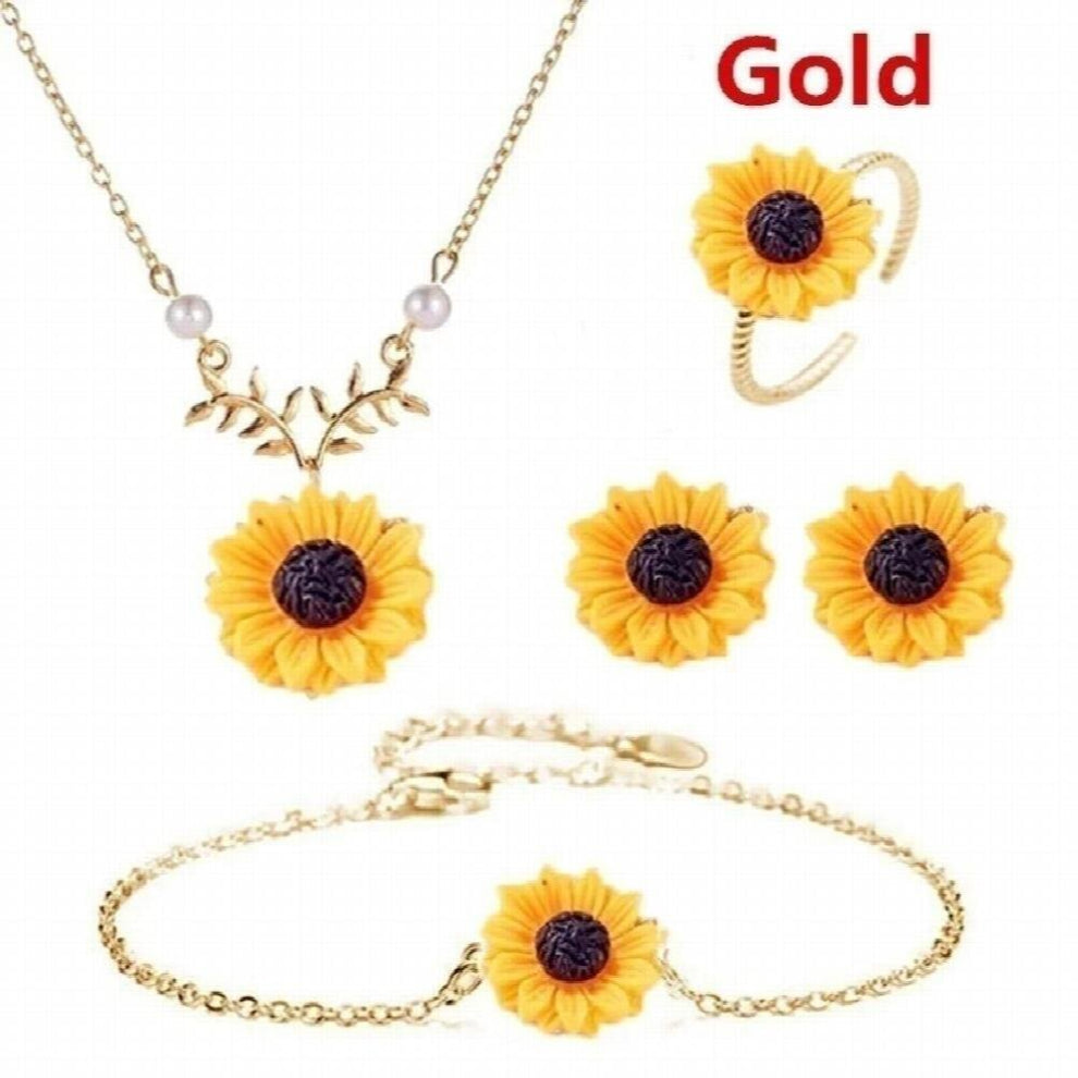 3-5pcs-setPendant Necklaces Earring Bracelet Ring Set Sunflower Jewelry Set Summer Women Jewelry Accessories Flower Ring