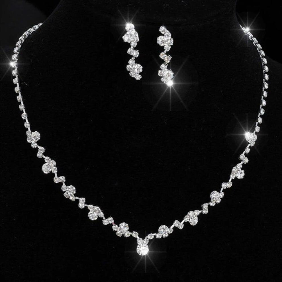 Fatpig Creative Sliver Plated Rhinestone Crystal Necklace+Earring Women Lady Jewelry Set For Bride Wedding Bridal