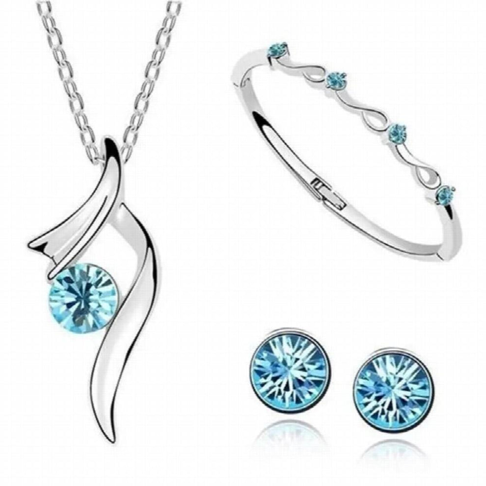 Necklace-Earrings-Bracelet Silver Plated Austrian Crystal Necklace-Stud Earrings Bracelets Wedding Jewelry Sets