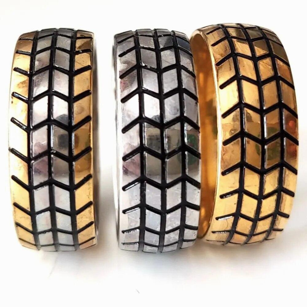 20-30pcs Stainless Steel Motorcycle Tire Rings For Men Hip Hop Punk Unique Striped Wedding Band Ring