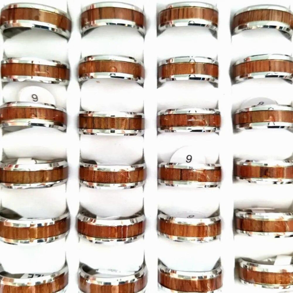 20pcs-lot Top Comfort-fit 8MM Stainless Steel Wood Grain Ring Mens Jewelry Sizes Assorted US 7 8 9 10 11