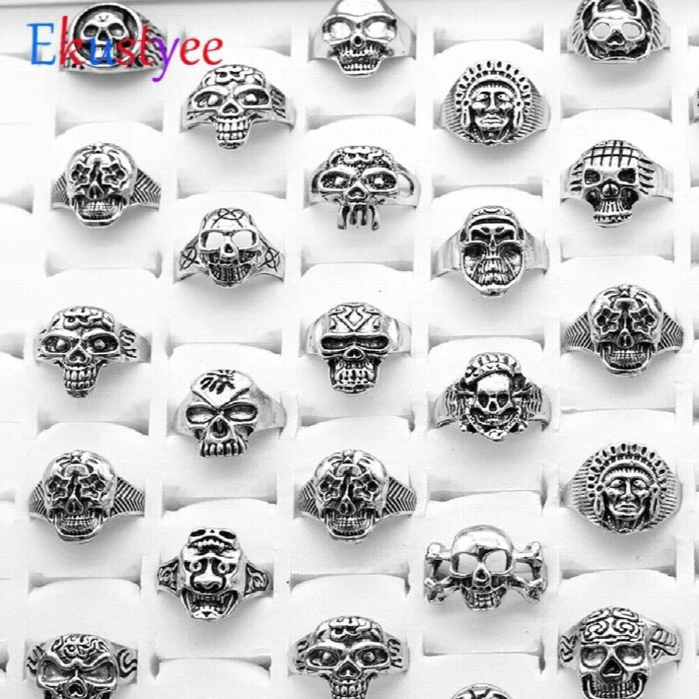 High 25pcs-lot Skull Skeleton Gothic Biker Rings Top styles Mixed Jewerly