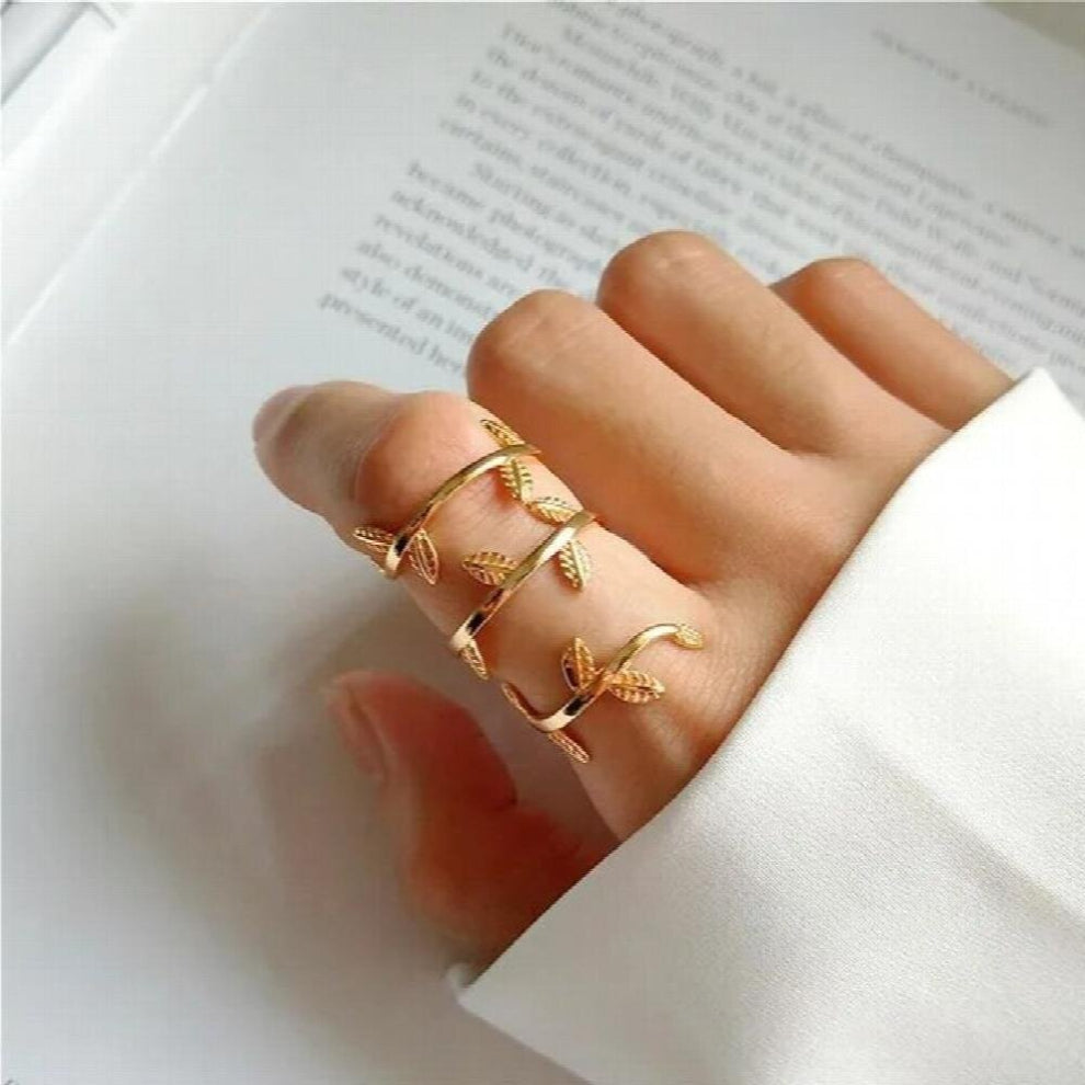 Real 925 Sterling Silver Jewelry Multi-layer Leaf Twine Open Rings For Women 18k Plating Female Accessories