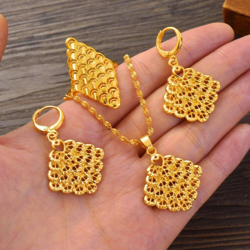 24K Plated Ethiopian Earrings-Pendant-Ring Jewelry Sets Africa Bride Wedding Eritrea Classic