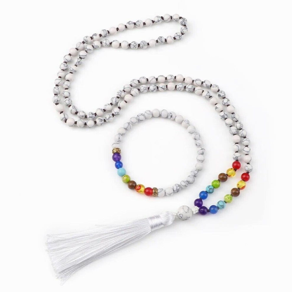 6MM 8MM Size Line Stone Beads Multilayer Bracelet 7 Chakra Meditation Tassel Pendant Necklace&Bangle Jewelry Gift