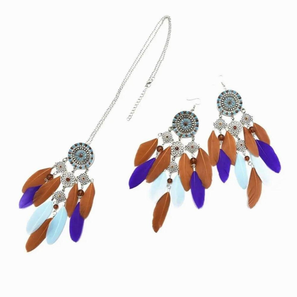 2 Colors African Tribal Ethnic Charming Jewelry Set Pop Style Feather Long Drop Earrings&Necklaces Women Jewelry