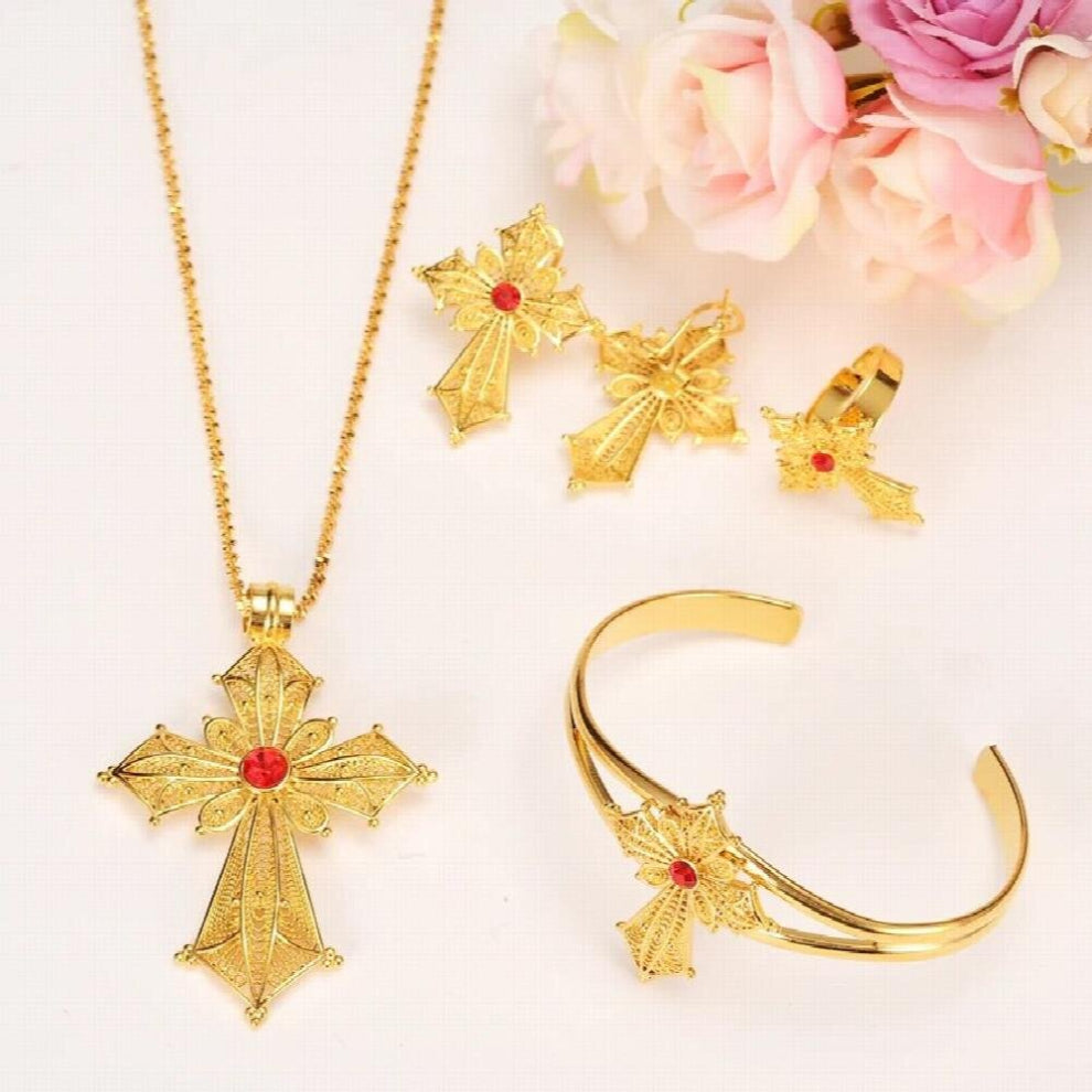 Ethiopian Jewelry crystal Sets Necklaces-Clip Earrings-Ring-Bangle Africa Bride Wedding Habesha Eritrea Gift