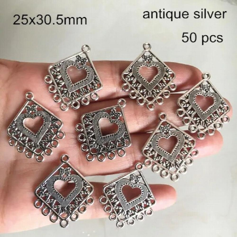 50 pcs - Vintage Metal Earrings-accessories 25x30.5mm Rhombus Charms With Heart Center,Double Sided -D