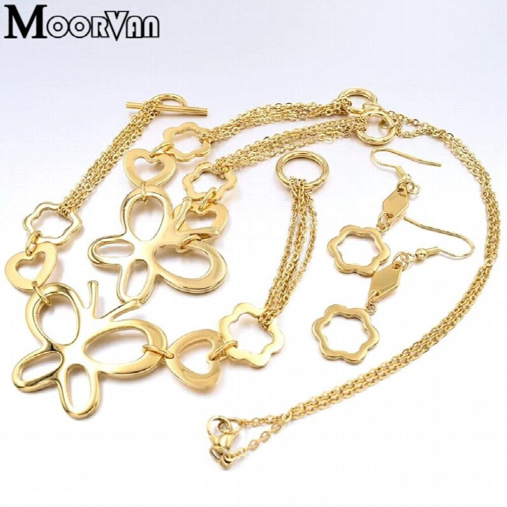 Earrings-Bracelet-Necklace Set Womens Jewelry Sets Stainless Steel Butterfly Sets Charm Accessories