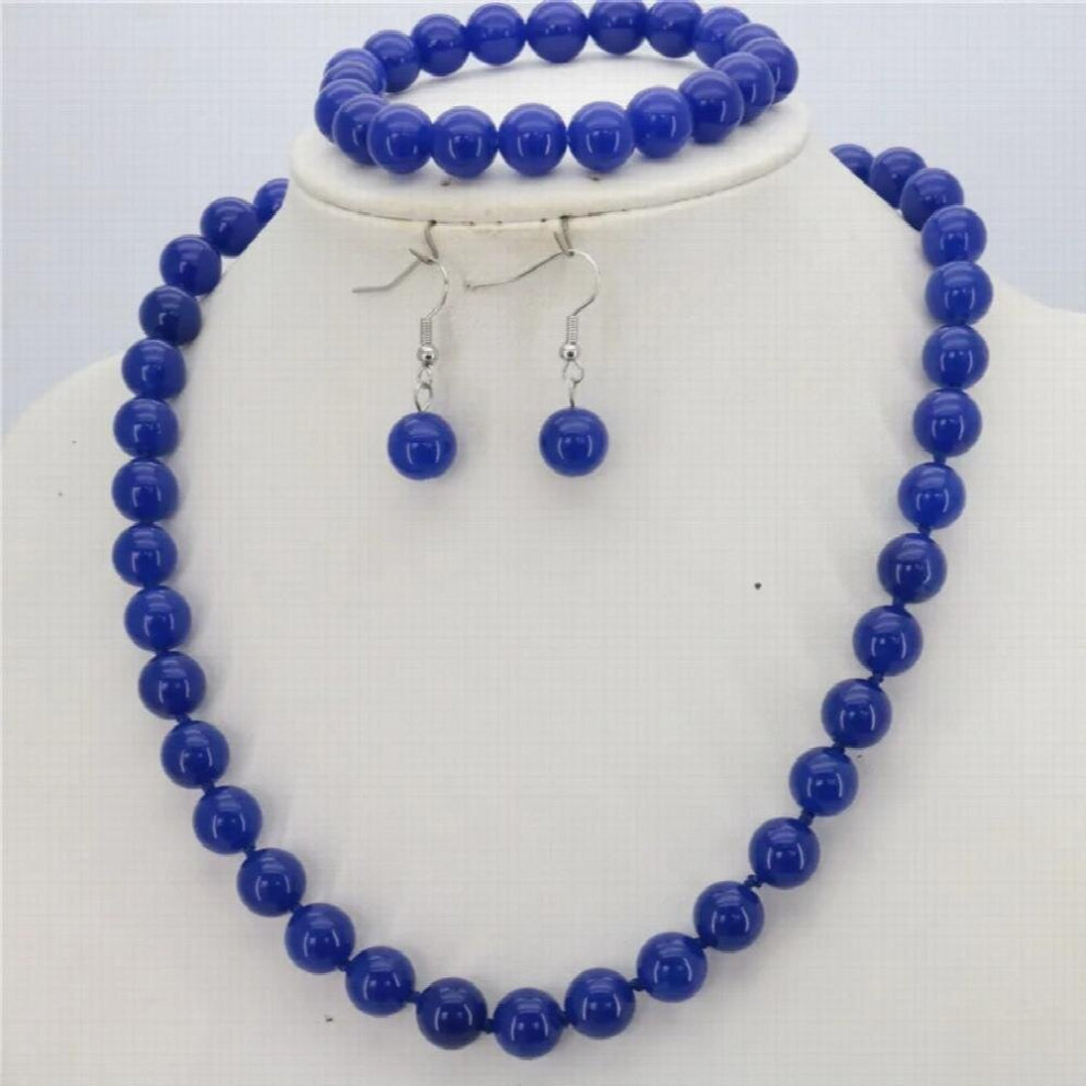 Hot woman 10mm Chalcedony Bead Stone set Necklace+Bracelet+Earrng jewelry sets Christmas 18inch