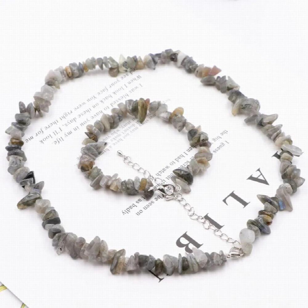 Bohemia Natural Stone Labradorite Chips Beads Link Chain Irregular Gravel Necklaces Bracelet Set Jewelry Lady Yoga Healing Y1084