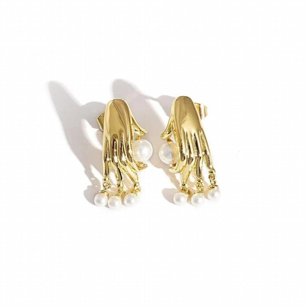 Pearls Hands Earrings Glossy Irregular Stud for Women Delicate Jewelry Set Sweet Girls Gift