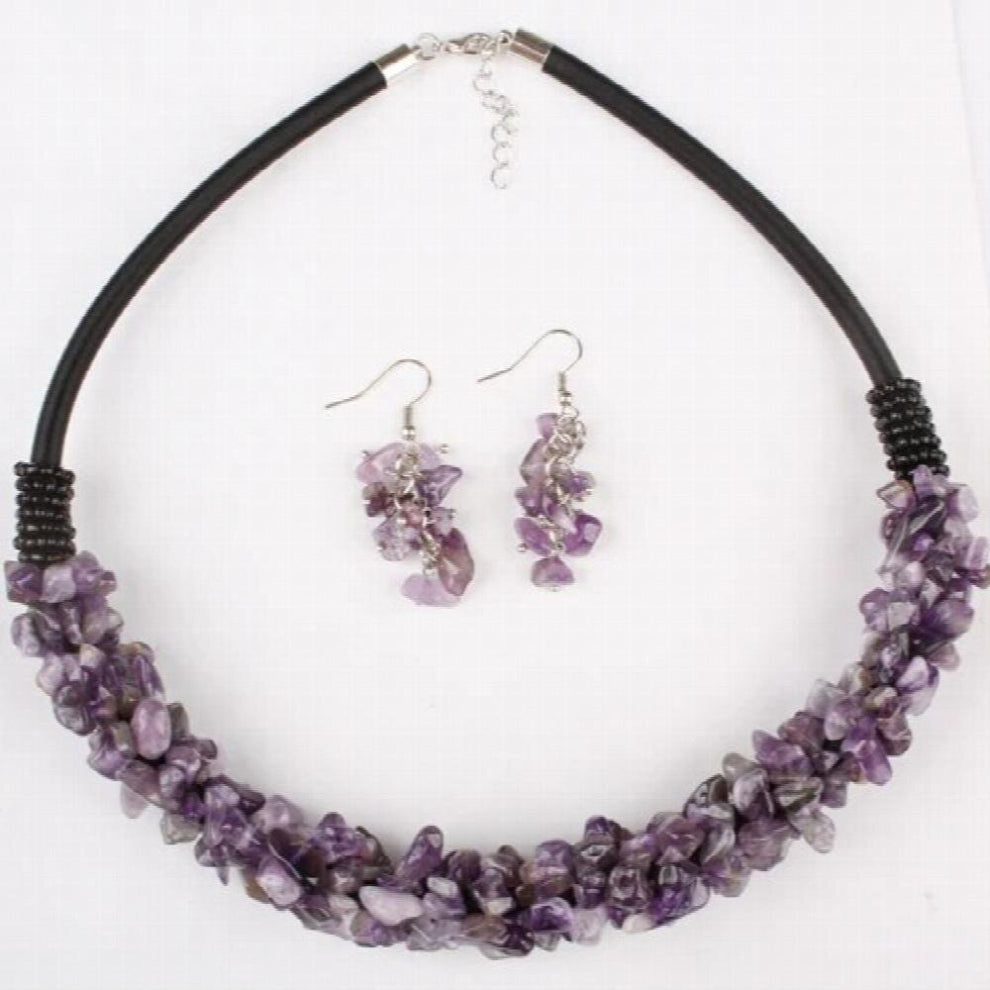 6X4MM Mix- Crystal Chip Beads Rope Charm Necklace & Earring 1 SET