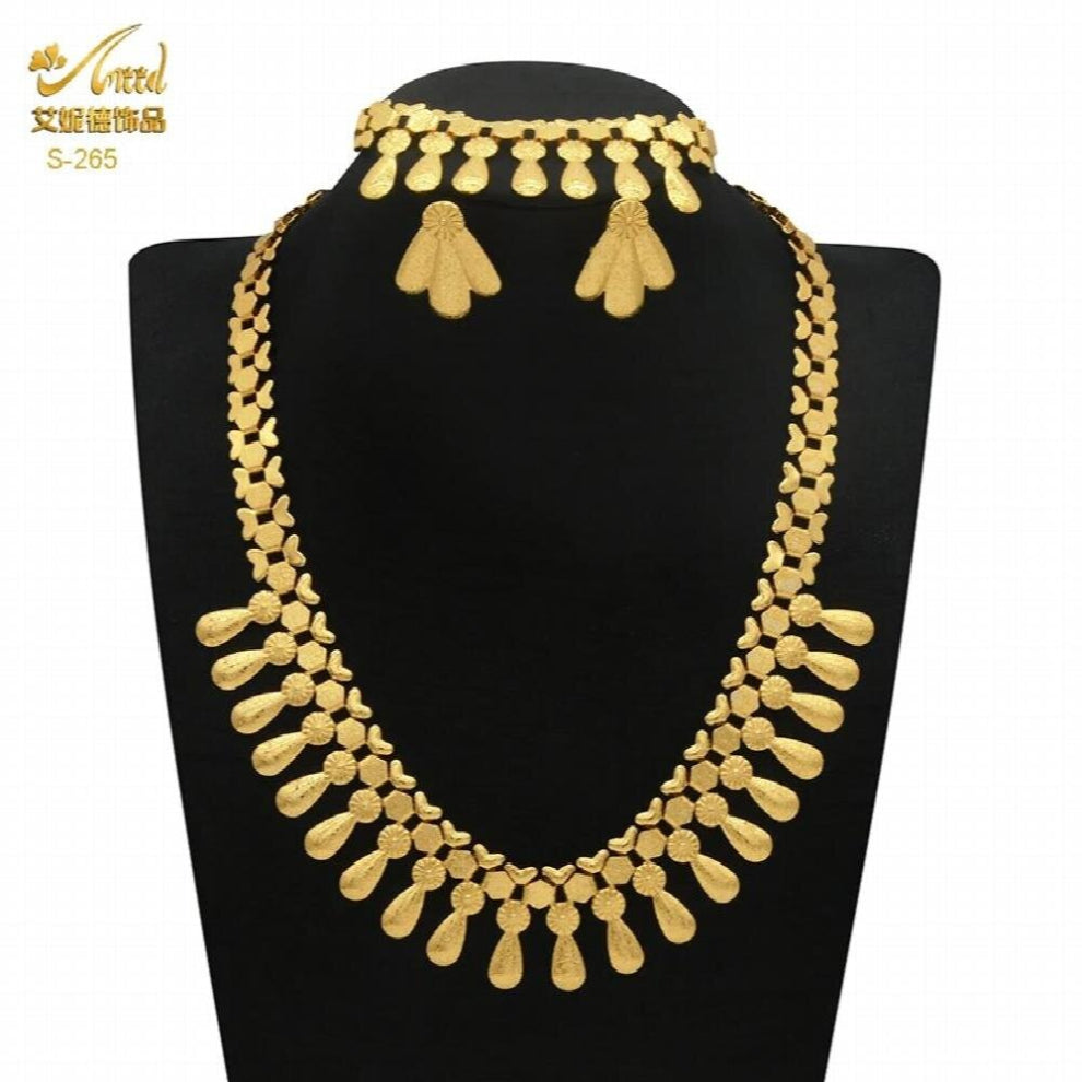 African Jewelry Necklace Earrings Bracelet Sets Nigerian Bridal Wedding Set For Women Indian Ethiopian Chokers Gift