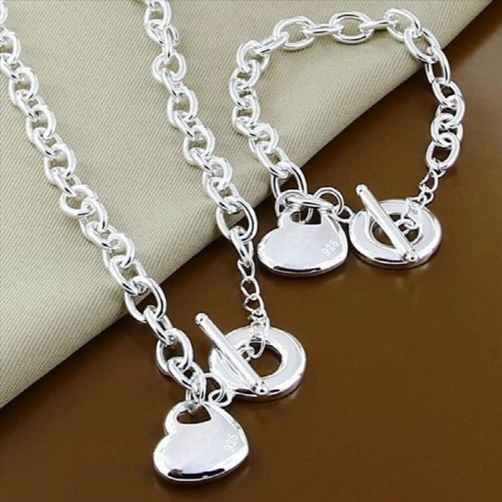 Hot Women Jewelry Sets Special Heart Shape Pendant Necklace+Bracelet Nickle Sliver Plated Jewelry T277