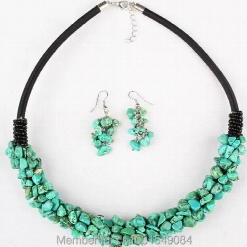 6X4MM Green Green Howlite Stone Chip Beads Rope Necklace & Earring 1 SET