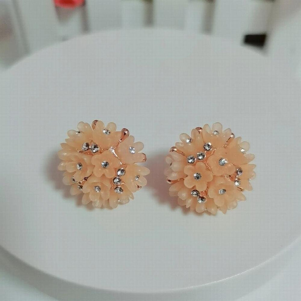 Rose Crystal Jewelry Set Rigant Chokers Necklace Earrings Light Orange Flower for Women Gift