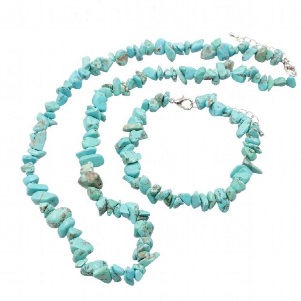 Retro Turquoise Stone Gravel Irregular Jewelry Set Necklace Bracelet Chips Beads Womens Neutral Yoga Jewelry Y1081