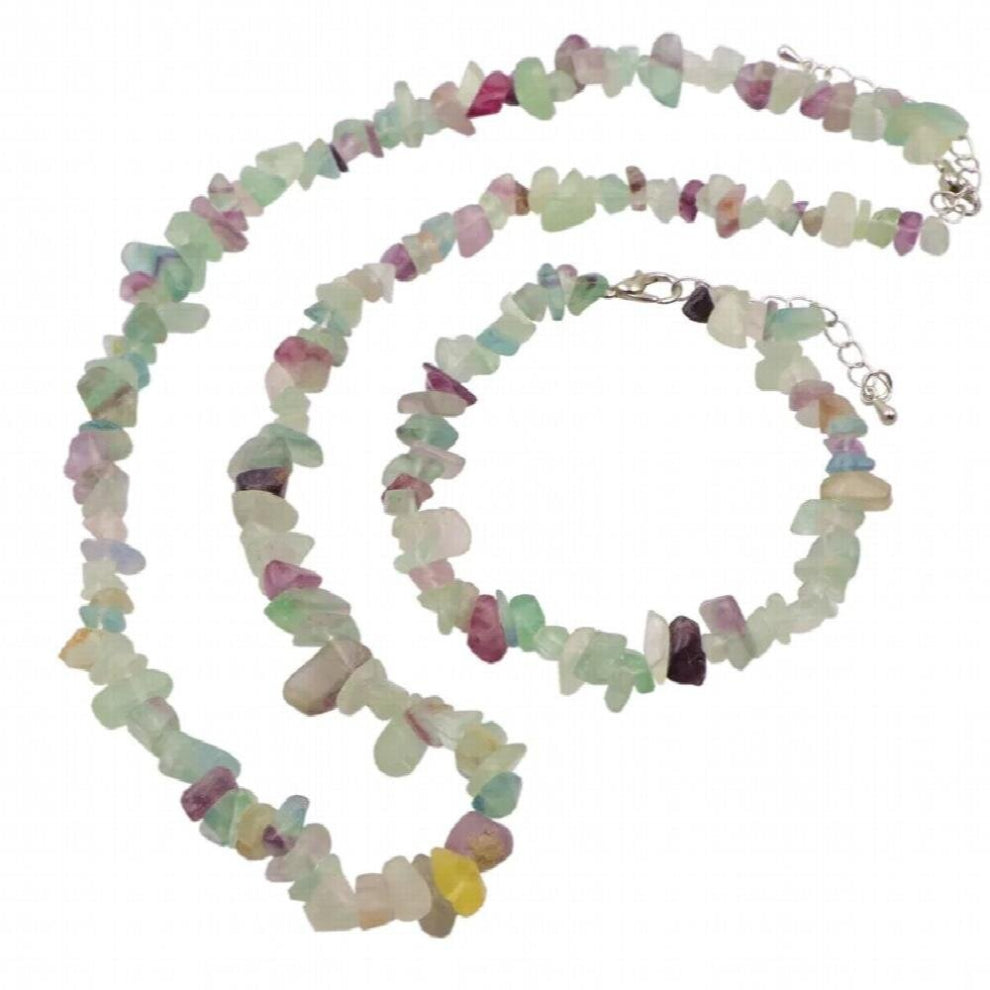 Bohemia Natural Stone Fluorite Chip Beads Necklace Bracelet Jewelry Set Gravel Irregular Womens Yoga Healing Gift Y1088