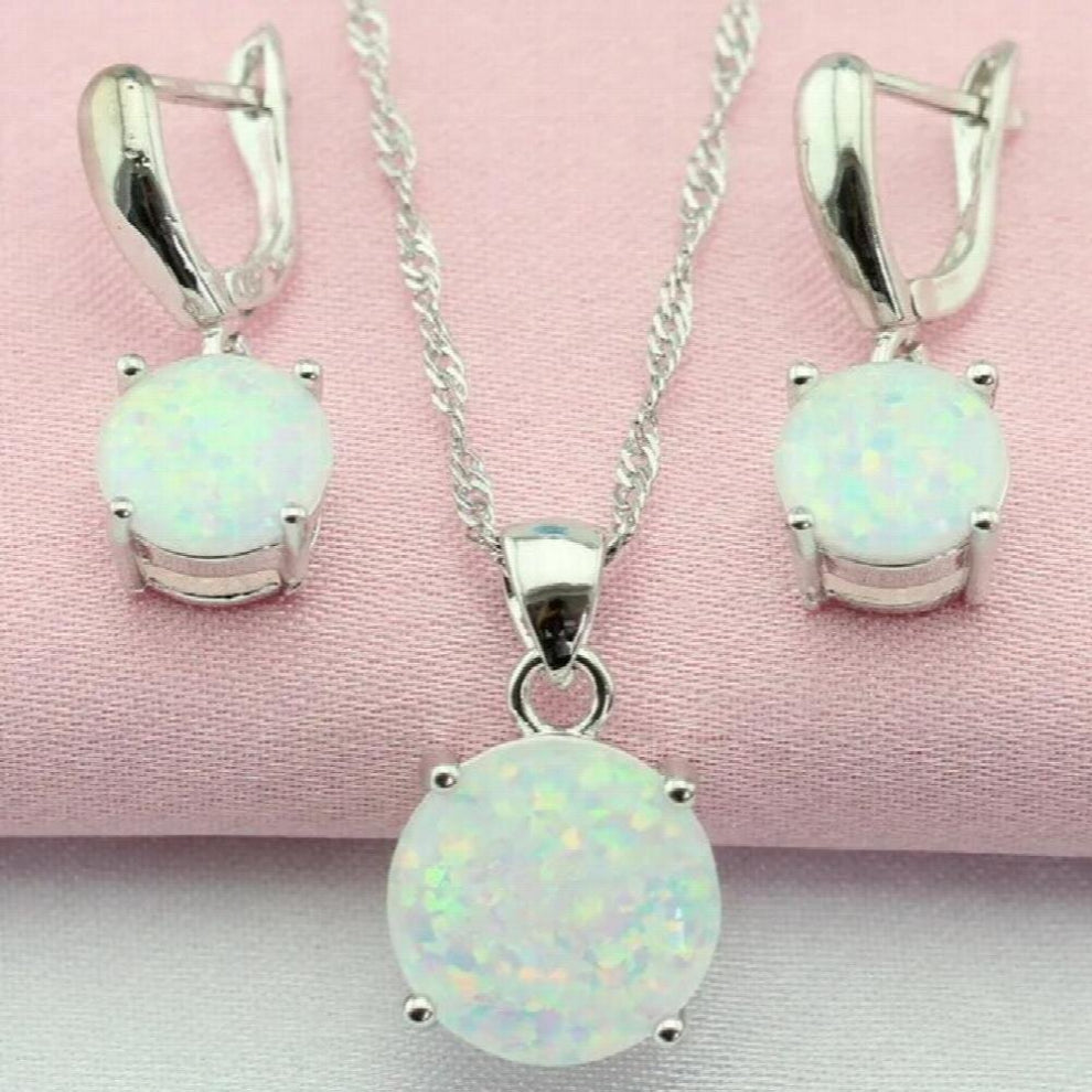 Fantastic Australia Opal Silver Jewelry Sets Bijouterie Drop Earrings Pendant-Necklace For Women