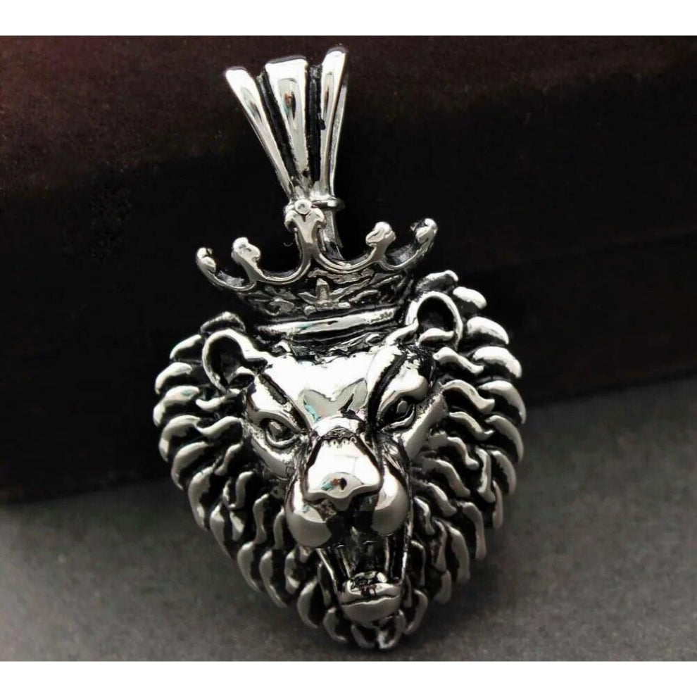 Retro Crown Lion Head Pendant Stainless Steel Mens Charm Biker Gothic