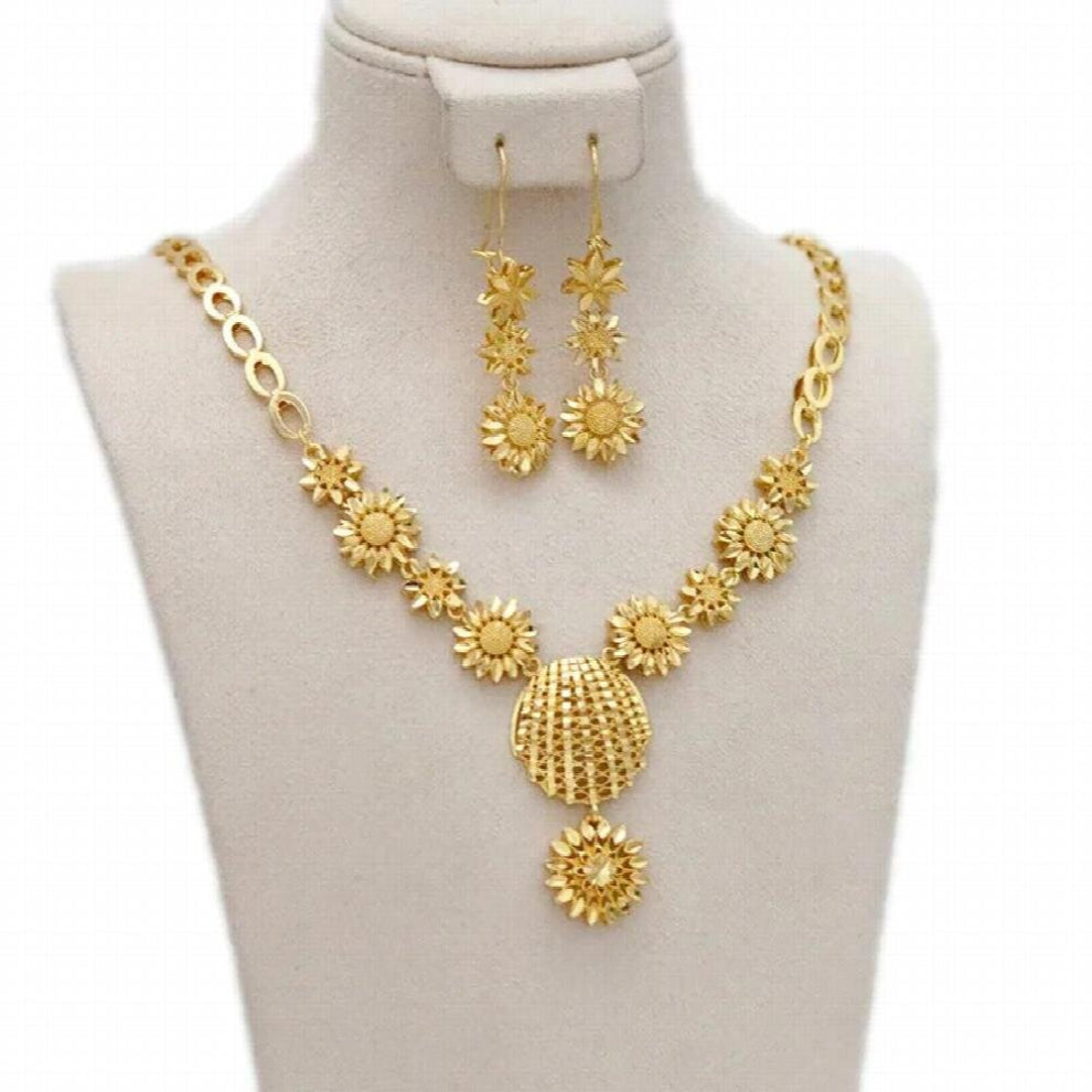 24K Womens Jewelry Set in Dubai, Ethiopia, With florets, Arab-African Jewelry, Party Gifts, Necklaces-Girl Earrings