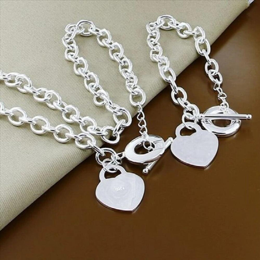 Chain Sliver Plated Jewelry Romantic Heart Shape Pendant Necklace+Bracelet Hot Poplar Women Jewelry Sets T283