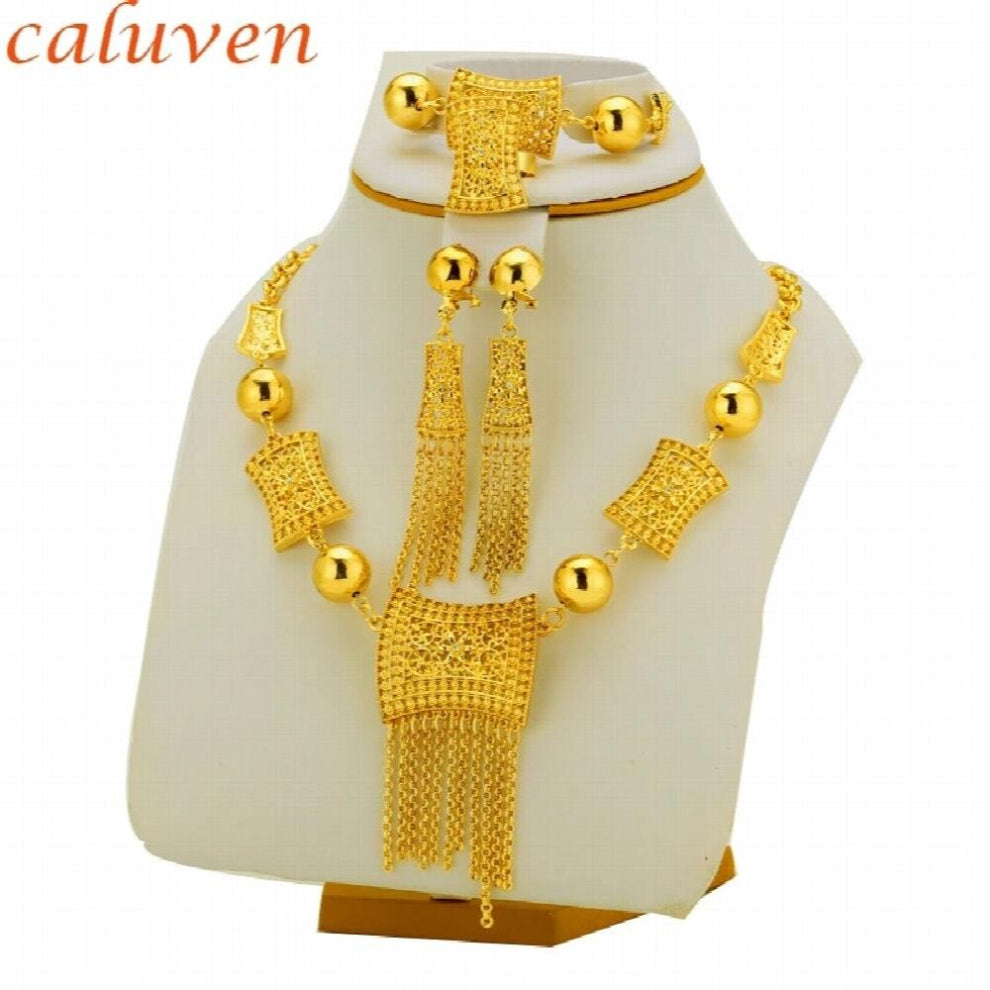 Eritrea Habesha African Wedding Ethiopian African Hot yellow Sets Jewelry Red Stone Earring&Ring&Bangle&Pendant for W