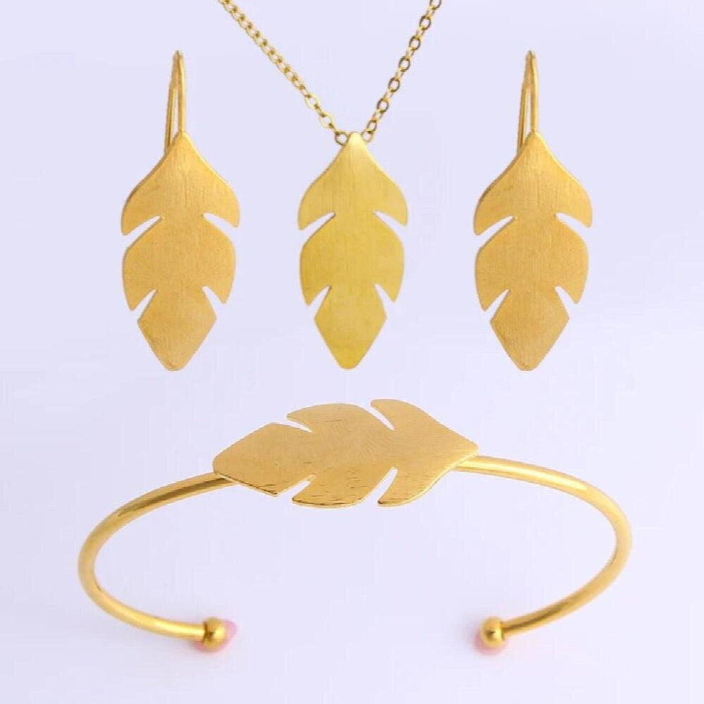 Tree Leaf Shape Earring-Pendant-Bangle Creativity Jewelry Set For Lady Gift