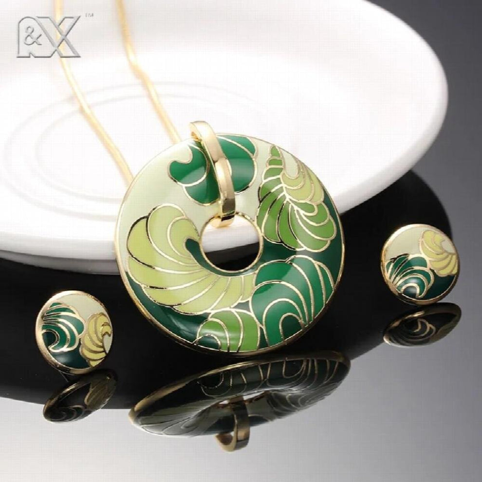 R&X Enamel Jewelry Gift Party Mariage Joyas Necklace-earrings Shinning Collier Set Anniversary Women Bridal Dubai 22