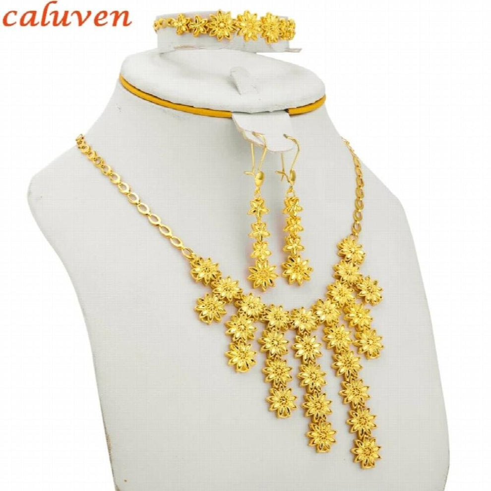Ethiopian Jewelry Sets Small Flowers Arab-African Jewellery Party Necklace-Earring for Women-Girls