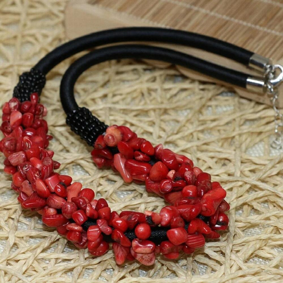 natural red coral irregular gravel chips beads diy European necklace earings jewelry set 18inch B520