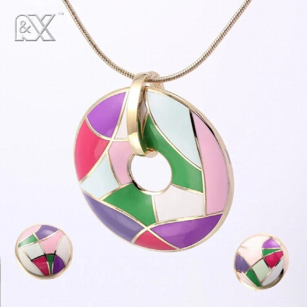R&X S22101 Necklace-Earrings Sieraden Sets Women Anniversary Engagement Stainless Steel Enamel Jewelry Necklace Set Gift