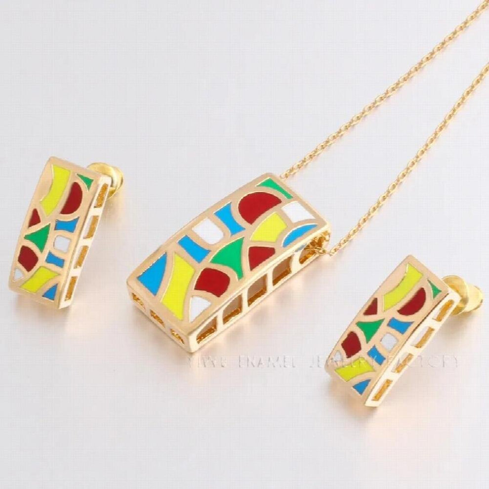 Culture Geometry Pendant-Earrings for Women Costume Gilded Enamel Jewelry Sets Creative Gift