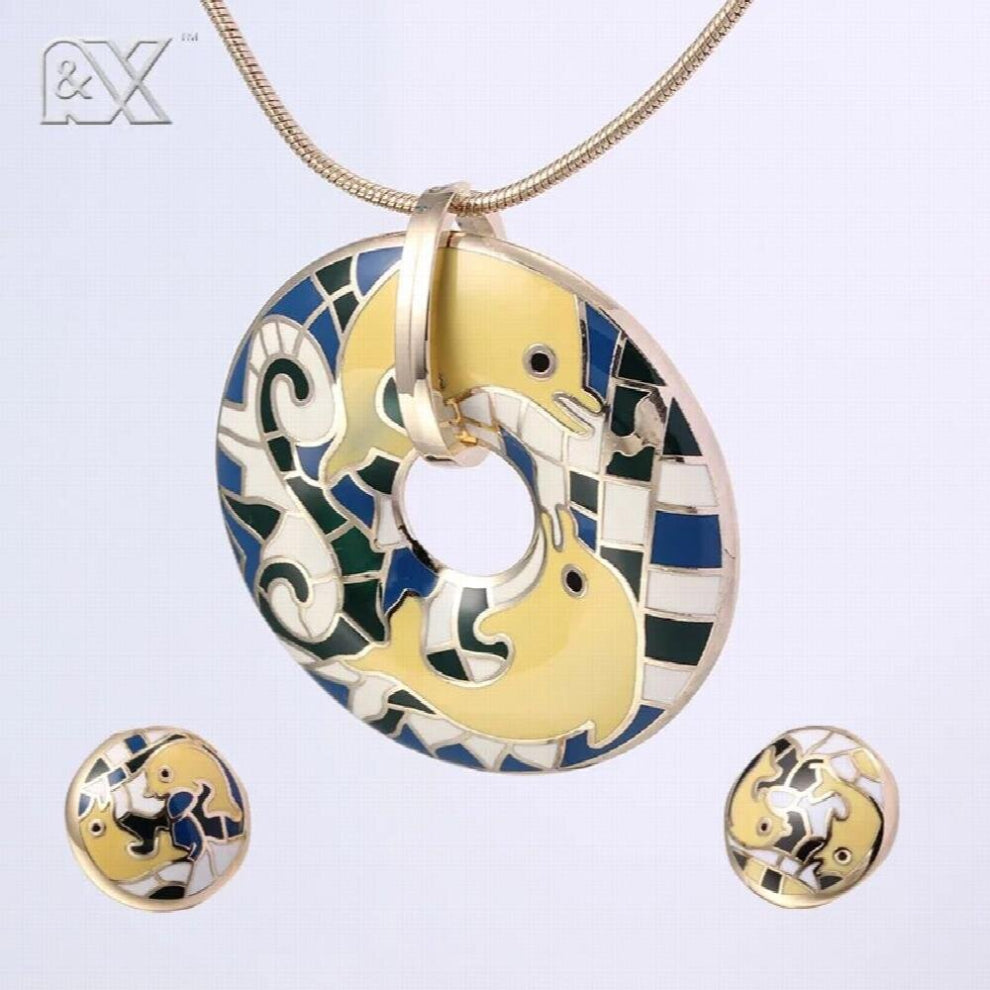 R&X Engagement Necklace-Earrings Gift Sieraden Sets S22101 Stainless Steel Enamel Jewelry Necklace Set Women Anniversary