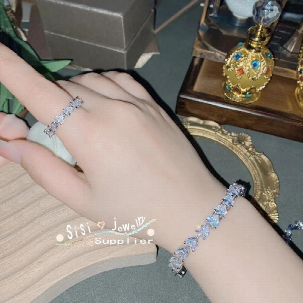 Summer Love Cube Zirconia Ring-Bracelet Womens Fresh Art Jewelry Set Wedding Ball Accessories Gift