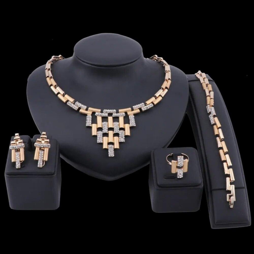 Necklace-Earring-Ring-Bracelet Crystal Jewelry Sets Women Gift African Bridal Wedding Geometric Element Fine Jewelry Sets