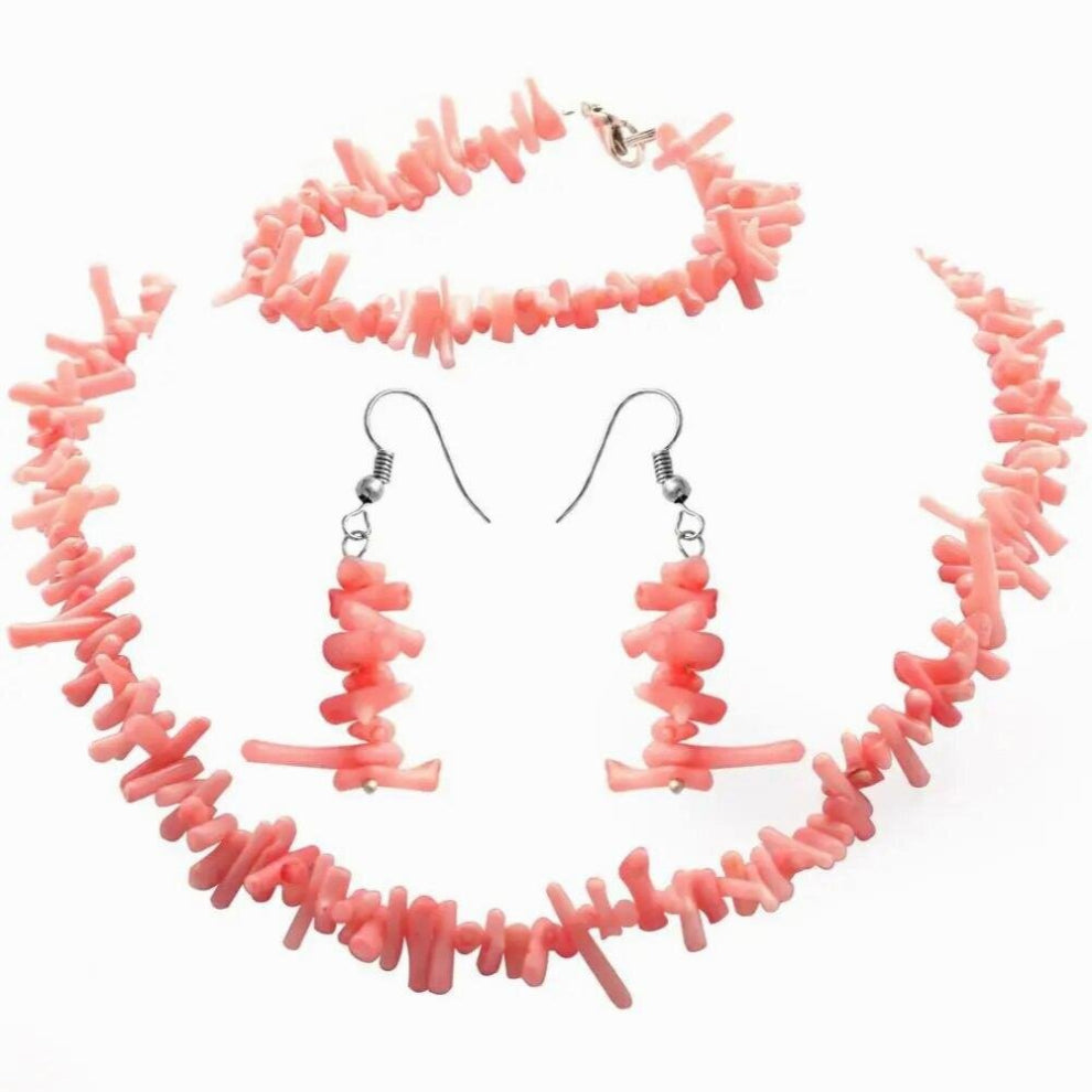 Bohemia Red Coral Beads Bridal Jewelry Sets Collares Chain Necklace- Drop Earrings-Bracelet Jewelry Set For Womem